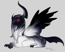 absol dated feathered_wings from_side gen_3_pokemon gradient_skin grey_background horns nintendo no_humans pokemon pokemon_(creature) pokemon_focus red_eyes shaded_face sharp_tail simple_background single_horn solo tianlang_fenghuo twitter_username wings