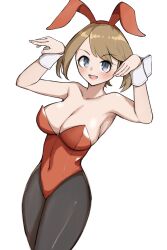 Rule 34 | 1girl, absurdres, breasts, brown hair, cleavage, highres, large breasts, leotard, may (pokemon), nintendo, playboy bunny, pokemon, pokemon rse, red leotard, solo, tsuneshima