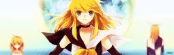 aqua_eyes bad_id bad_pixiv_id blonde_hair chris4708 chris_(pixiv414148) dress dual_persona elbow_gloves gloves hair_ribbon kagamine_rin kagamine_rin_(roshin_yuukai) long_hair meltdown ribbon roshin_yuukai_(vocaloid) sailor_dress vocaloid
