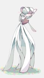 bob_cut bonnet closed_eyes colored_skin dress flower gardevoir gardevoir_(fashionable) gen_3_pokemon green_hair green_skin hair_over_one_eye hat hat_flower heart highres multicolored_skin narumiya_pkmn nintendo pokemon pokemon_(creature) pokemon_unite two-tone_skin white_dress white_skin