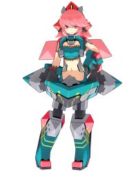 1girl cosmic_break female_focus full_body highres lace mecha_musume navel official_art pigeon-toed pink_eyes pink_hair shaded_face short_hair smile solo transparent_background wakaba_sprout winberrl