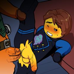2boys double_penetration erection lego male_focus multiple_boys multiple_penetration ninjago nude penis restrained shimotsuki_kitsune size_difference the_lego_group yaoi
