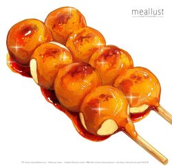 artist_name dango food food_focus haruna_macpro highres no_humans original simple_background skewer sparkle still_life wagashi white_background