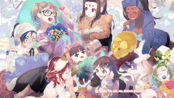 Rule 34 | area (arika), bag, barefoot, black hair, blair dame, box, breasts, brown hair, candy, casual, character request, cleavage, closed mouth, dark-skinned female, dark skin, fighting ex layer, food, gift, gift box, glasses, green hair, hair ornament, hairclip, handbag, highres, hokuto (arika), knitty (technictix), lollipop, long hair, multiple girls, nanase (arika), official art, official wallpaper, open mouth, pullum purna, rain (technictix), sanane, shirase (arika), short hair, sleep mask, smile, technictix