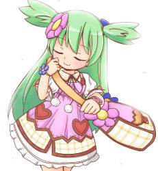 1girl bag closed_eyes dress emil_chronicle_online flower green_eyes hair_flower hair_ornament kotowa long_hair pink_dress shabotan_alma two_side_up white_background