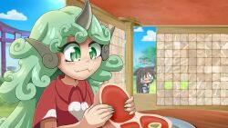 &gt;_&lt; +_+ 6+girls :3 animal_ear_fluff animal_ears animated audible_music blush board_game breasts brown_hair child daniel_renard dog_ears dog_girl dog_tail dress eating fangs feet food geta green_eyes green_hair hat holding holding_food holding_sword holding_weapon horns imaizumi_kagerou inubashiri_momiji kasodani_kyouko komano_aunn kurodani_yamame long_hair looking_at_another looping_animation meat medium_breasts multiple_girls mystia_lorelei on_one_knee paw_pose pom_pom_(clothes) red_eyes sandals sharp_teeth single_bare_shoulder sitting slit_pupils small_breasts sound speech_bubble squatting sword tail tears teeth thought_bubble touhou very_long_hair video weapon white_hair wolf_ears wolf_girl wolf_tail
