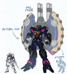 absurdres arm_mounted_weapon arrow_(symbol) beam_cannon calamity_gundam reference_sheet clenched_hands commentary destroy_gundam english_commentary full_body gundam gundam_aerial gundam_build_divers gundam_build_divers_re:rise gundam_seed gundam_seed_destiny gundam_suisei_no_majo highres hololive hololive_english mecha mecha_focus mobile_armor mobile_suit no_humans pinguinkotak redesign robot science_fiction size_comparison sketch standing v-fin weapon white_background