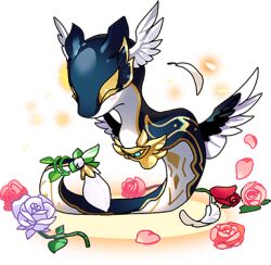 amphiptere blue_eyes closed_eyes dragon dragon_village_(series) dragon_village_collection extra_eyes feathered_wings feathers flower game_cg head_wings lowres no_humans official_art pink_flower pink_petals pink_rose red_flower red_rose rose semilla_(dragon_village) semilla_(hope)_(dragon_village) third-party_source third_eye_on_chest transparent_background white_flower white_rose white_wings wings