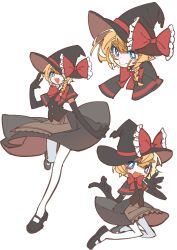 1girl absurdres apron artist_request black_capelet black_gloves black_hat black_shoes black_skirt black_vest blonde_hair blue_eyes bow bowtie braid bright_pupils brown_apron buttons capelet commission cookie_(touhou) elbow_gloves full_body gloves hair_bow hat hat_bow highres kirisame_marisa looking_at_viewer mary_janes meguru_(cookie) multiple_views one_eye_closed open_mouth pantyhose red_bow red_bowtie second-party_source shoes short_hair side_braid simple_background single_braid skirt skirt_set smile touhou transparent_background vest waist_apron white_pantyhose white_pupils witch_hat
