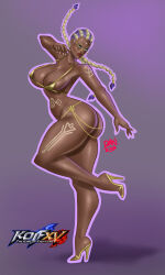 1girl ass b3b bikini bodypaint braid braided_ponytail breasts covered_erect_nipples curvy dark-skinned_female dark_skin dolores_(kof) female_focus from_behind frostyvector glasses gold gold_bikini green_eyes heel_up huge_ass huge_breasts jewelry large_breasts leg_up looking_back multicolored_hair nipple_slip nipples purple_hair round_eyewear shiny_skin sideboob standing standing_on_one_leg swimsuit the_king_of_fighters thick_lips thick_thighs thighs tight_clothes two-tone_hair underboob white_hair wide_hips