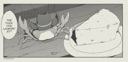border cheese cowboy_hat crab english_text food greyscale hat monochrome original plate profanity speech_bubble tyrone what white_border