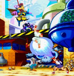1girl 3boys beard capcom claws coat day dr._wily_(mega_man) facial_hair fireball gambit gloves headband jumping kasugano_sakura looking_at_another marvel marvel_vs._capcom mask mega_man_(classic) mega_man_(series) multiple_boys mustache old old_man red_hair robot ryu_(street_fighter) skirt skull staff street_fighter street_fighter_zero_(series) white_hair wolverine_(x-men) x-men x-men_&#039;97