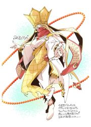 1girl breasts digimon digimon_(creature) hat mask monk sanzomon solo translation_request