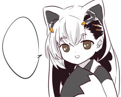 Rule 34 | 1girl, :d, black hair, blank speech bubble, brown eyes, colored skin, commentary request, highres, kohime (toji no miko), long hair, looking at viewer, mashitono desu, multicolored hair, open mouth, parted lips, simple background, sketch, smile, solo, speech bubble, toji no miko, white background, white skin