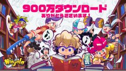 4boys 4girls ahoge aqua_eyes aqua_hair backwards_hat baseball_cap battle belt belted_jacket berecca big_hair bike_shorts black_bridal_gauntlets black_gloves black_hair black_hood black_hoodie black_shirt black_shorts black_sleeves black_sweater black_undershirt blonde_hair blue-framed_eyewear blue_boots blue_eyes blue_hairband blue_pants blue_pupils blue_shoes blue_shorts book bookshelf boots bridal_gauntlets burton_(ninjala) can character_background child closed_eyes coat collared_coat collared_shirt collared_sweater collared_vest commentary_request copyright_name copyright_notice crew_neck dark-skinned_female dark-skinned_male dark_skin denim denim_shorts dreadlocks drink_can eighth_note emma_(ninjala) english_text eyelashes eyepatch eyewear_on_head falling flame_print flat_chest fluffy_hair freckles fur-trimmed_jacket fur_trim gloves green_eyes green_hair green_pants grey_sleeve_cuffs gumchi gungho hair_ornament hair_tie hairband hairclip halftone halftone_background hammer hands_on_own_hips hat headphones high_collar holding holding_book holding_can holding_hammer holding_pole holding_weapon home_run_surfer_(ninjala) hood hood_down hoodie impossible_hair ippon_katana_(ninjala) jacket jane_(ninjala) jeans kappei_(ninjala) kinky_hair knee_boots kneehighs lace-up_boots lapels library logo long_hair long_shirt long_sleeves looking_at_another lucy_(ninjala) medical_eyepatch medium_hair milestone_celebration multicolored_hair multicolored_shoes multiple_boys multiple_girls musical_note ninjala nose nose_tape o-ring o-ring_belt official_art on_wall one_eye_covered open_clothes open_coat open_jacket orange_sleeves padded_jacket padded_sleeves padded_vest pants pants_rolled_up pantyhose paper pink_hair pink_shirt pink_shoes pink_socks pocket pole polka_dot polka_dot_background pompadour ponytail popped_collar print_shirt profile puffy_long_sleeves puffy_shorts puffy_sleeves purple_hair race_queen reading red_belt red_boots red_vest rianti-wong road_sign ron_(ninjala) scar scar_on_face scrap_saber_(ninjala) second-party_source semi-rimless_eyewear sharp_teeth shirt shoes short_sleeves shorts shuriken shuriken_print sign single_bare_arm single_fishnet_armwear single_fishnet_legwear single_leg_pantyhose single_sleeve sk8_hammer_(ninjala) skinny skull_ornament sleeveless sleeveless_shirt smile sneakers socks soda_can spiked_hair_ornament standing star_(symbol) star_print stop_sign striped_clothes striped_wrist_cuffs surfboard sweater teeth thank_you thick_eyebrows three-quarter_sleeves torn_clothes torn_shorts translation_request triangle_print turtleneck turtleneck_sweater twintails two-tone_hair two-tone_shirt undercut undershirt unzipped van_(ninjala) very_long_hair vest watching weapon white-framed_eyewear white_hair white_hat white_jacket white_pantyhose white_shirt white_shoes white_sleeve_cuffs white_sleeves wrestling_boots wrist_cuffs yellow_eyes yellow_jacket yellow_shoes yellow_sleeves zipper_pull_tab