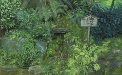 bush fern forest grass highres moss nature nava0under no_humans original outdoors plant rock scenery sign