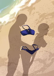1boy 1girl absurdres asaka_karin beach box_wonderland breasts day dressed_shadow_(meme) hetero highres large_breasts love_live! love_live!_nijigasaki_high_school_idol_club meme open_mouth outdoors penis sand sex sex_from_behind standing standing_sex topless_female unworn_bikini_top water