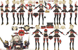 Rule 34 | black jacket, blonde hair, burnice white, eyewear on head, fingerless gloves, flamethrower, gloves, high heels, jacket, red eyes, reference sheet, short hair, sunglasses, twintails, weapon, zenless zone zero