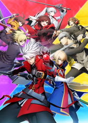 3girls 5boys absurdres arc_system_works blazblue blazblue:_cross_tag_battle commentary_request hanamura_yousuke highres higuchi_konomi kido_hyde kisaragi_jin linne_(under_night_in-birth) multiple_boys multiple_girls narukami_yu official_art persona persona_4:_the_ultimate_in_mayonaka_arena ragna_the_bloodedge ruby_rose rwby under_night_in-birth weiss_schnee