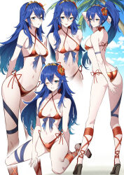 1girl ameno_(a_meno0) blue_eyes blue_hair blush brand_of_the_exalt breasts butt_crack fire_emblem fire_emblem_awakening hair_between_eyes long_hair looking_at_viewer lucina_(fire_emblem) multiple_views nintendo smile solo symbol-shaped_pupils tiara