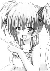 1girl absurdres blush female_focus greyscale highres long_hair monochrome original rinsu solo twintails