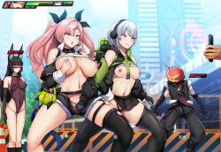 Rule 34 | 2boys, 3girls, anby demara, animal ear fluff, animal ears, black leotard, black ribbon, black skirt, black thighhighs, bowlegged pose, braid, breasts, building, change in common sense, clenched teeth, clothes lift, commentary request, daiaru, fingering, gameplay mechanics, green eyes, grey hair, hair ornament, hair ribbon, hairclip, hand in another&#039;s panties, headphones, health bar, highleg, highleg leotard, holding, holding phone, hypnosis, jacket, large breasts, leotard, long hair, long sleeves, looking at phone, medium breasts, mind control, miniskirt, mole, mole on breast, multiple boys, multiple girls, mutual fingering, mutual masturbation, navel, nicole demara, nipple stimulation, nipple tweak, o-ring, o-ring thigh strap, open mouth, outdoors, phone, pink hair, pussy juice, ribbon, see-through clothes, see-through leotard, short hair, single thighhigh, skirt, skyscraper, standing, teeth, thigh strap, thighhighs, tweaking own nipple, two side up, zenless zone zero