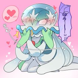 asphyxiation blush gardevoir gen_3_pokemon gen_7_pokemon green_hair heart nihilego nintendo no_feet pokemon pokemon_(creature) short_hair smother spoken_heart ultra_beast zakro