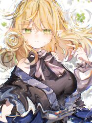 Rule 34 | 1girl, arm warmers, black shirt, blonde hair, breasts, brown shirt, commentary request, green eyes, highres, looking at viewer, medium breasts, medium hair, mizuhashi parsee, open mouth, osyorasyora, pointing, pointy ears, ripples, shirt, sleeveless, sleeveless shirt, solo, tears, touhou, twitter username, undershirt, upper body, water, white background