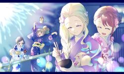 Rule 34 | + +, 4girls, ^ ^, aerial fireworks, alternate costume, animal, animal print, asymmetrical bangs, back bow, black border, blonde hair, blue eyes, blue kimono, blue sash, blunt bangs, border, bow, bowl, braid, braided bun, brown eyes, brown hair, chopsticks, closed eyes, closed mouth, dog, dot nose, eyelashes, feet out of frame, festival, fireworks, fish print, floral print, flower, fuurin asumi, grey hair, hair bun, hair flower, hair ornament, hair over shoulder, hanadera nodoka, healin&#039; good precure, high side ponytail, highres, hiramitsu hinata, holding, holding bowl, holding chopsticks, japanese clothes, jumping, kimono, latte (precure), letterboxed, long hair, long sleeves, looking at animal, miso soup, multiple girls, night, night sky, nyatoran (precure), open mouth, outdoors, paid reward available, pegitan (precure), pink flower, pink kimono, ponytail, precure, purple flower, purple kimono, rabbit, rabirin (precure), sash, sawaizumi chiyu, shipu (gassyumaron), short hair, short ponytail, single braid, single hair bun, single sidelock, sky, slide, smile, socks, sparkling eyes, sweatdrop, tree, upper body, v-shaped eyebrows, very long hair, wavy hair, white flower, white socks, yellow sash, yukata