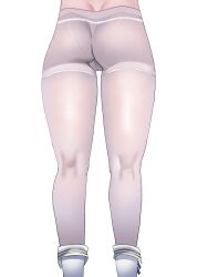 Rule 34 | 1girl, absurdres, ass, ass focus, bellone, cameltoe, commentary request, dimples of venus, highres, kneepits, lower body, pantyhose, phoebe (wuthering waves), simple background, solo, thighhighs, white background, wuthering waves