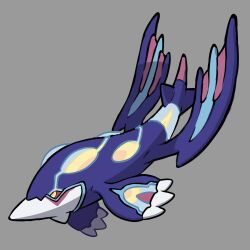 absurdres adoptable animal_focus closed_mouth colored_sclera commentary creatures_(company) english_commentary fakemon full_body game_freak gen_3_pokemon grey_background highres kyogre legendary_pokemon nintendo no_humans original pokemon pokemon_(creature) pokemon_focus primal_kyogre red_sclera rgreywind simple_background solo yellow_eyes