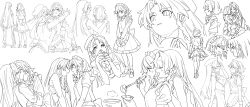 2girls apron blush bow braid closed_eyes commentary_request greyscale hair_bow hand_on_another&#039;s_cheek hand_on_another&#039;s_face hand_on_another&#039;s_shoulder hat highres holding holding_ladle hong_meiling imminent_hug izayoi_sakuya kiss ladle long_hair maid maid_headdress mero_(starfish_jcs) monochrome multiple_girls multiple_views open_mouth own_hands_together smile steepled_fingers touhou twin_braids waist_apron wrist_cuffs yuri
