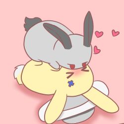 Rule 34 | &gt; &lt;, adamia meitzen, animalization, blush, commentary, english commentary, hat, heart, highres, kiss, no humans, phoebe (wuthering waves), pink background, rabbit, white hat, wuthering waves, zani (wuthering waves)