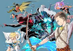 alternate_form animification atreus batman_(series) blonde_hair bodysuit brown_hair cape crossover damian_wayne dc_comics demon_boy devil_may_cry_(series) devil_may_cry_5 devil_trigger domino_mask eyepatch god_of_war grappling_hook guilty_gear guilty_gear_xrd hair_over_eyes jonathan_kent long_hair marvel mask motion_lines multiple_crossover nanbaba nero_(devil_may_cry) nintendo octoling octoling_player_character robin_(dc) runes scar silver_hair sin_kiske speed_lines spider-man_(miles_morales) spider-man_(series) splatoon_(series) splatoon_2 splatoon_2:_octo_expansion super_sons superboy superhero_costume superman_(series) tentacle_hair trait_connection