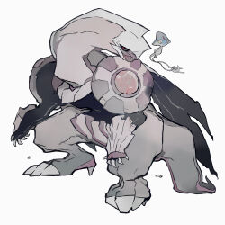 absurdres azelf black_sclera blue_skin claws colored_sclera colored_skin crack full_body gem gen_4_pokemon grey_skin highres keroreud legendary_pokemon muted_color nintendo no_humans palkia pink_gemstone pink_skin pokemon pokemon_(creature) pokemon_focus red_eyes simple_background white_background white_skin wings yellow_eyes