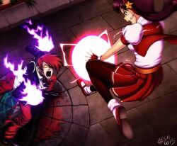 asamiya_athena dynamic_pose fighting fire hair_ornament idol musician orochi_iori psycho_soldier purple_fire purple_hair snk star_(symbol) star_hair_ornament the_king_of_fighters the_king_of_fighters_&#039;97 yagami_iori