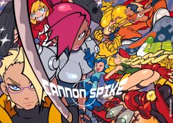 3girls 4boys akabi_(gunspike) android arm_up armor ass b.b._hood black_gloves blonde_hair blue_bodysuit blue_boots blue_eyes blue_gloves blue_helmet bodysuit boobplate boots braid breastplate cammy_white capcom charlie_nash copyright_name crazy_smile dark-skinned_male dark_skin darkstalkers dual_wielding evil_grin evil_smile fingerless_gloves fire frown full_armor garrison_cap gloves gold_armor green_leotard grin gun gunspike hair_over_one_eye hat helmet highres holding holding_gun holding_weapon hood hood_up hoverboard katana knee_boots leotard long_hair looking_at_viewer makaimura mega_man_(character) mega_man_(classic) mega_man_(series) multiple_boys multiple_girls one_eye_closed open_mouth orange_pants pajaronaa pants pauldrons pill pink_hair pink_lips purple-framed_eyewear red_boots red_gloves red_hood scar scar_on_face shiba_shintarou short_hair shoulder_armor simone_(gunspike) sir_arthur_(makaimura) smile spiked_hair street_fighter street_fighter_ii_(series) submachine_gun sword thick_lips topless_male twin_braids uneven_eyes uzi v v-shaped_eyebrows weapon