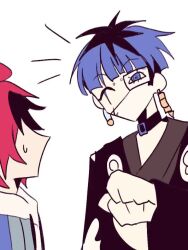 Rule 34 | 2boys, animated, audible music, black hair, blue eyes, blue hair, bridge piercing, chibi, closed mouth, dancing, earrings, face piercing, holding chibi, japanese clothes, jewelry, male focus, mini person, minigirl, multicolored hair, multiple boys, omokage yugamu, piercing, red hair, smile, sound, sumino takumi, tagme, the hundred line -last defense academy-, video
