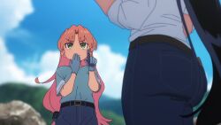 Rule 34 | 2girls, animated, anime screenshot, arato nagi, ass, ass focus, belt, black hair, blonde hair, blue pants, blue shirt, denim, denim shorts, dress shirt, from behind, gloves, green eyes, highres, huge ass, jeans, long hair, multiple girls, outdoors, pants, ruri no houseki, shirt, shirt tucked in, shorts, sleeves rolled up, sound, tagme, tanigawa ruri, thick thighs, thighs, video, white gloves, white shirt, wide hips