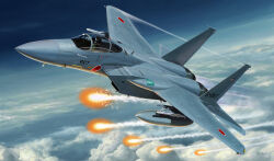 1other above_clouds air-to-air_missile aircraft airplane blue_sky canopy_(aircraft) cloud commentary_request contrail drop_tank f-15_eagle fighter_jet flare flight_suit g-suit helmet japan_air_self-defense_force japan_self-defense_force mick_(m.ishizuka) military military_vehicle missile mitsubishi_aam-5 mixed-language_commentary original outdoors pilot pilot_helmet roundel signature sky smoke smoke_trail vehicle_focus