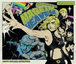3girls 6+boys adjusting_clothes adjusting_headwear anchor_symbol battle_tendency black_hair blonde_hair braid braided_ponytail breasts bun_with_braided_base commentary_request copyright_name diamond_wa_kudakenai double_bun dreadlocks ermes_costello fingerless_gloves fishnet_top fishnets foo_fighters_(jojo) foreshortening gakuran giorno_giovanna gloves green_eyes green_hair green_nails green_scarf hair_bun hat higashikata_josuke highres jojo_no_kimyou_na_bouken jonathan_joestar joseph_joestar joseph_joestar_(young) kimeohandream kuujou_jolyne kuujou_joutarou long_hair multicolored_hair multiple_boys multiple_girls narciso_anasui no_navel phantom_blood pompadour scarf school_uniform second-party_source shirt short_hair small_breasts smile stand_(jojo) stardust_crusaders stone_free stone_ocean striped_clothes striped_shirt two-tone_hair vento_aureo weather_report