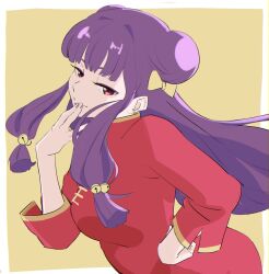 Rule 34 | 1girl, china dress, chinese clothes, double bun, dress, hair bun, hair ornament, highres, long hair, purple hair, ranma 1/2, shampoo (ranma 1/2), sidelocks