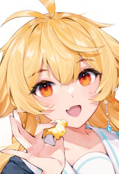1girl :d andychen antenna_hair blonde_hair copyright_request earrings fang fingernails highres jewelry long_fingernails long_hair looking_at_viewer open_mouth red_eyes sailor_collar simple_background skin_fang smile solo upper_body virtual_youtuber white_background white_sailor_collar