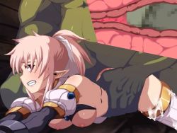 1girl all_fours anal animated animated_gif bottomless bouncing_breasts breasts caryo censored clenched_teeth cross-section cum doggystyle elbow_gloves elf gloves hanging_breasts kangoku_no_elf looking_back medium_breasts monster nipples orc pink_hair pointy_ears ponytail rape sex sex_from_behind teeth thighhighs torso_grab