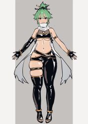 1girl absurdres ap_cammy bracelet breasts crop_top detached_sleeves gloves grey_hair highres jewelry latex looking_at_viewer navel pants scarf smile underboob
