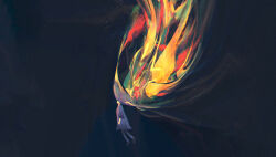 Rule 34 | 1other, blue background, blue dress, burning, censored, censored identity, dkaism, dress, floating, from side, full body, highres, original, painterly, saturated, simple background, solo