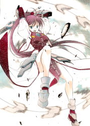 00s 1girl armor bad_id bad_pixiv_id blue_eyes female_focus laevatein_(nanoha) lyrical_nanoha mahou_shoujo_lyrical_nanoha mahou_shoujo_lyrical_nanoha_a&#039;s mahou_shoujo_lyrical_nanoha_strikers moonsorrow pink_hair ponytail signum solo sword traditional_media weapon whip_sword white_background