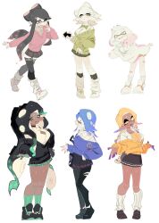6+girls bandaid black_hair black_shoes black_sweater blue_sweater bow bowtie breasts brown_shoes callie_(splatoon) cardigan collared_shirt colored_extremities dark-skinned_female dark_skin earrings fangs frye_(splatoon) gradient_hair green_cardigan green_eyes highres inkling jewelry leaning_forward long_hair loose_socks marie_(splatoon) marina_(splatoon) mole mole_under_eye mole_under_mouth multicolored_hair multiple_girls nintendo one_eye_closed open_mouth pearl_(splatoon) pink_eyes pink_sweater plaid_clothes plaid_skirt pointy_ears red_eyes school_uniform shirt shiver_(splatoon) shoes short_hair skirt smile socks splatoon_(series) splatoon_1 splatoon_2 splatoon_3 sweater tentacle_hair thighhighs usa37107692 white_hair white_shirt white_shoes white_sweater yellow_eyes yellow_sweater