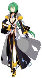 1girl black_gloves black_pants black_socks blue_gemstone boots breasts chain cleavage closed_eyes closed_mouth coat crop_top electricity electrokinesis frown full_body gem gloves green_hair grey_coat high_heels ideolo large_breasts large_variant_set long_hair low_ponytail magic official_art open_clothes open_coat pants ponytail ragnarok:_guild_masters ragnarok_online raised_eyebrows shirt short_hair simple_background socks solo suspenders thighhighs transparent_background variant_set warlock_(ragnarok_online) white_shirt white_thighhighs yellow_boots
