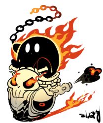 artist_name burning chain crossover fire ghost_rider ghost_rider_(series) kirby kirby_(series) marvel nintendo no_humans sido_(slipknot) skull solo wheelie_(kirby)